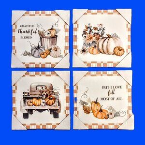 Autumn Farm Canvas Wall Art 12x12" Prints, Set 4, Fall Neutral Cottage-Core NEW!